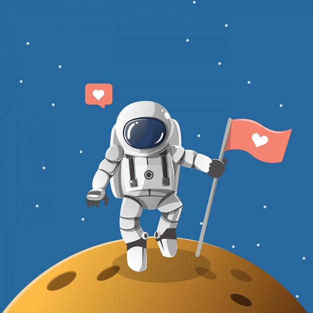 Vector astronautenjongen op liefdeplaneet.