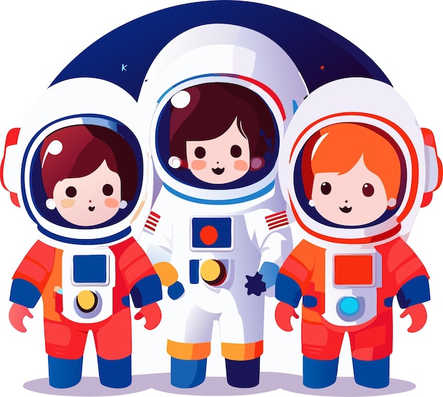 Astronauts family father mother and child space travel illustration