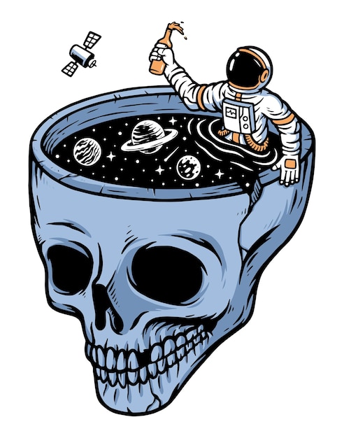 Vector astronauts in the skull pool illustration