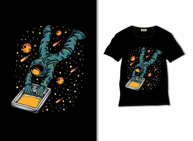 Astronautzeefdruk in ruimteillustratie met t-shirtontwerp