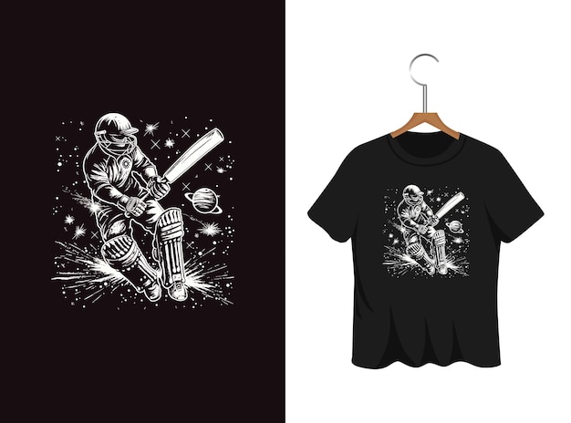 Vector astronomie cricket t shirt ontwerp sjabloon