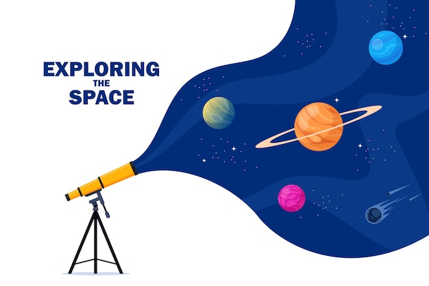 Astronomische telescoop kijkt in de ruimte Ruimteplaneten, sterren en kometen door een telescoop