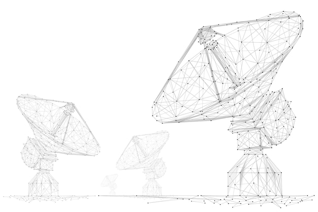 Астрономия Абстрактные линии пюре и точечный радиотелескоп на белом фоне