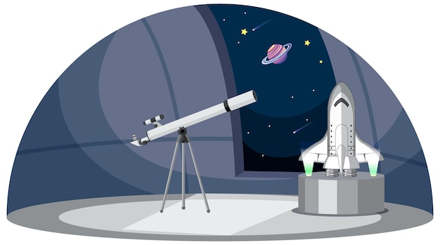 Vector astronomy theme with telescope and spaceship