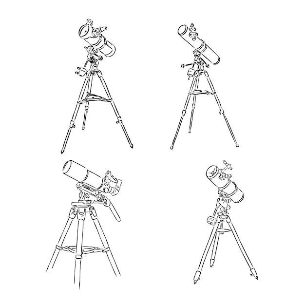 Astronoom apparatuur telescoop monochrome vector staande telescoop voor het verkennen en observeren van melkweg a