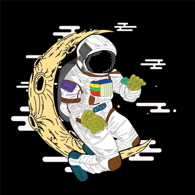 astronout illustration design with japanese style background