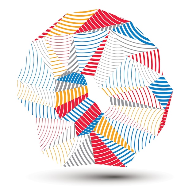 Asymmetric 3D abstract striped object, colorful geometric vector spatial form. Render and modeling.