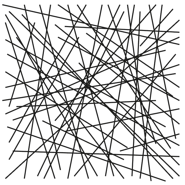 ランダムな混沌とした線、抽象的な幾何学模様を持つ非対称のテクスチャー。黒と白のベクトル私