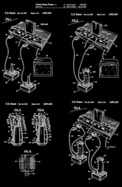 Atari Video Games Patent Prints 4 niet-ingelijste foto's Wall Art Decor