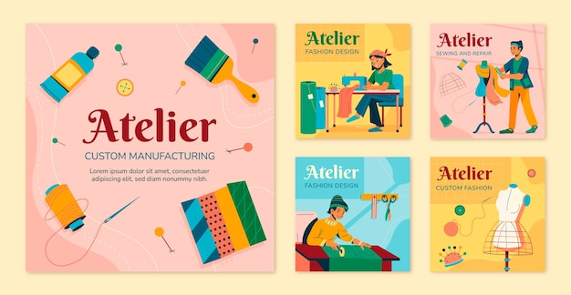 Vector atelier handgetekende platte ig posts