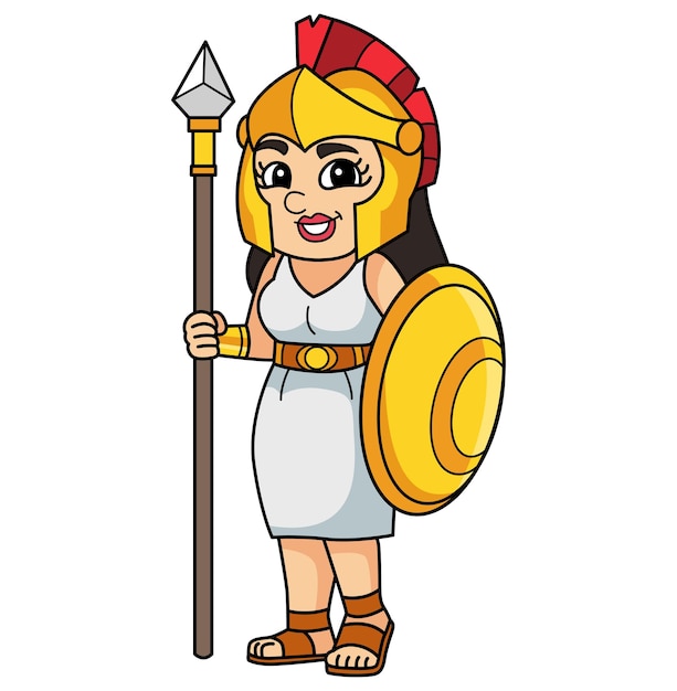 Athena greek goddess cartoon illustration