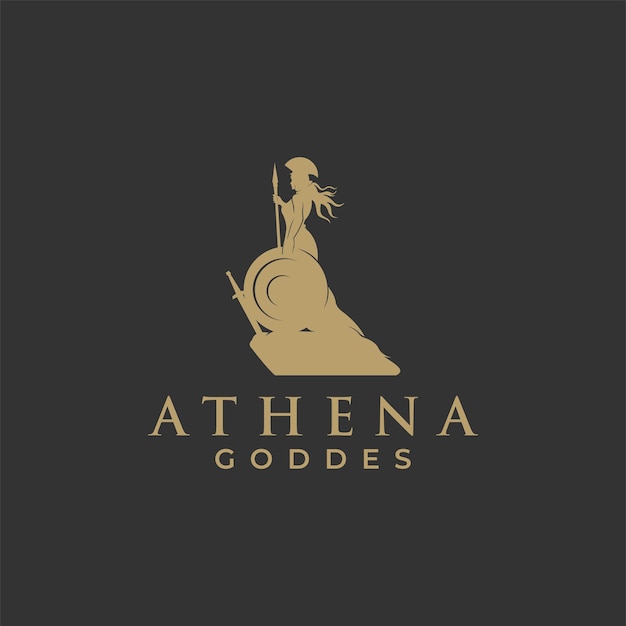 Athena minerva griekse romeinse godin met schild en speer logo-ontwerp