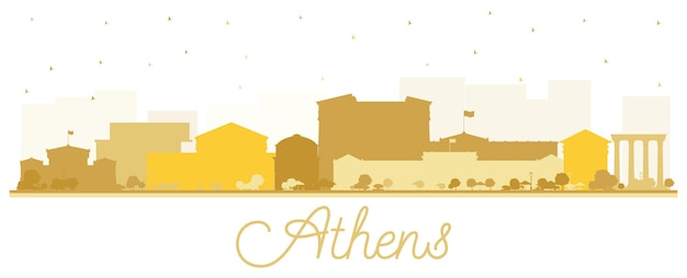 Athene Griekenland City Skyline van silhouet met gouden gebouwen geïsoleerd op wit