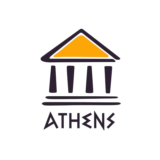 Athens emblem. Parthenon temple vector illustration. Greek landmark.