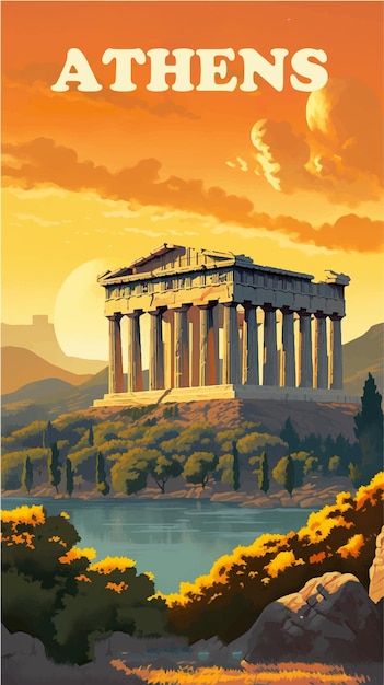 Vector athens retro poster