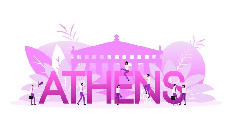 Vector athens skyline monochrome silhouette greek temple vector illustration