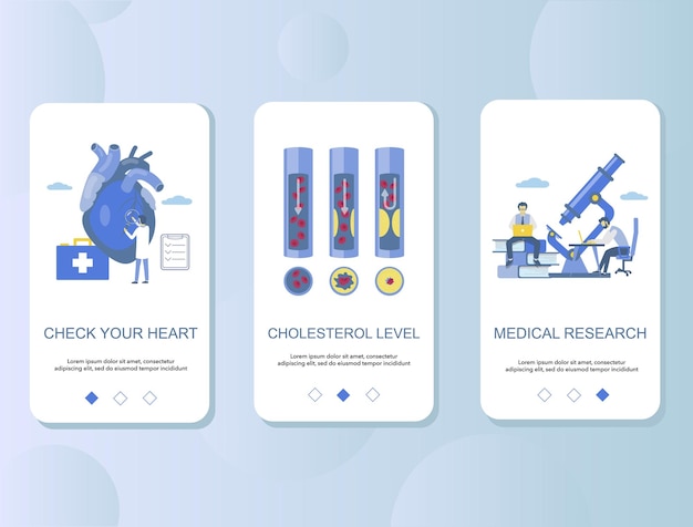 Мобильное приложение для атеросклероза на бортовых экранах векторного шаблона