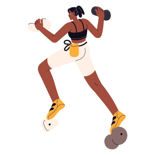 Vector athlete climbing on bouldering wall in mountain park climber upwards on rock gripping up of artificial stones young woman does extreme sport training flat isolated vector illustration on white