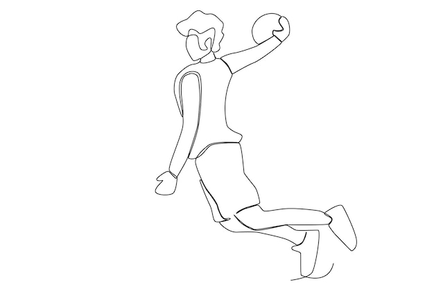 An athlete doing a jump shot in a basketball competition one line art