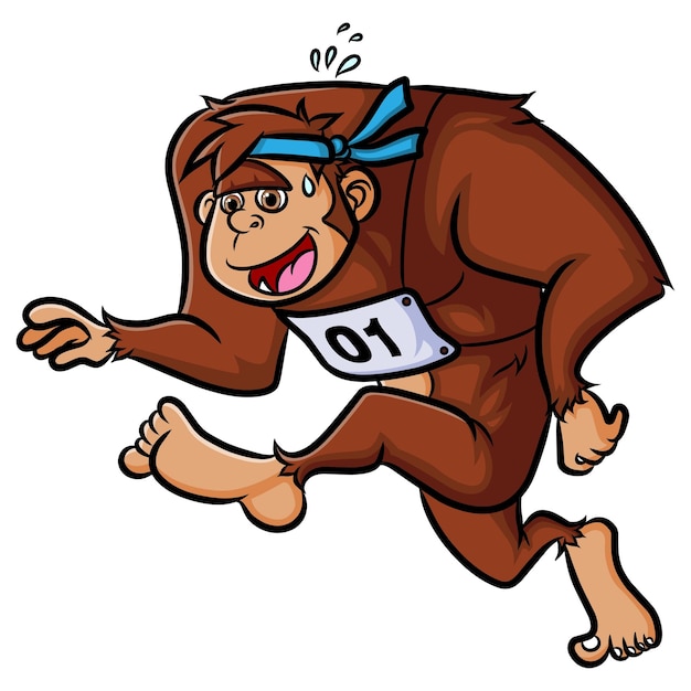 The athlete gorilla is running marathon in a competition