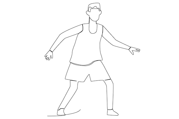 An athlete guarding the opponent in the basketball competition one line art