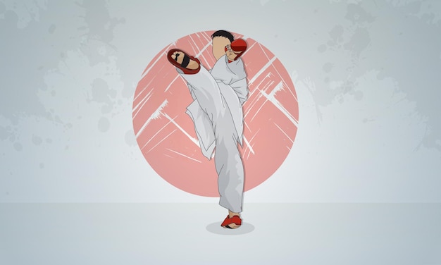 Вектор Спортсмен в кимоно и элементах защитной одежды, занимающийся боевыми искусствами карате