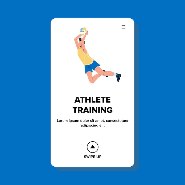 Athlete training volleyball exercise in gym vector. sportsman training with sport game ball. character player exercising, sportive activity practice time web flat cartoon illustration