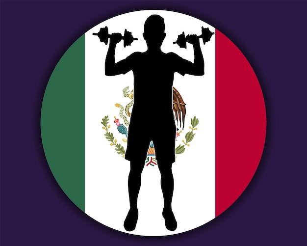 Athlete with dumbbells front of mexico flag bodybuilder silhouette vector