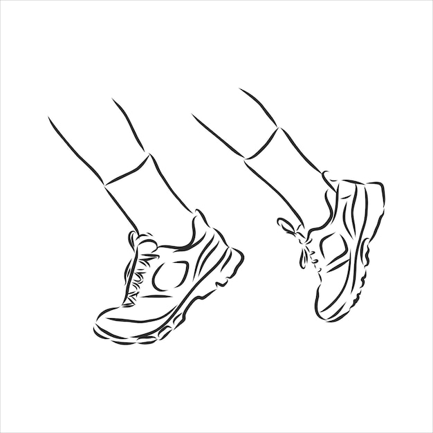 Athletes feet in sneakers vector sketch illustration