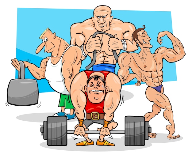 Athletes at the gym cartoon illustration