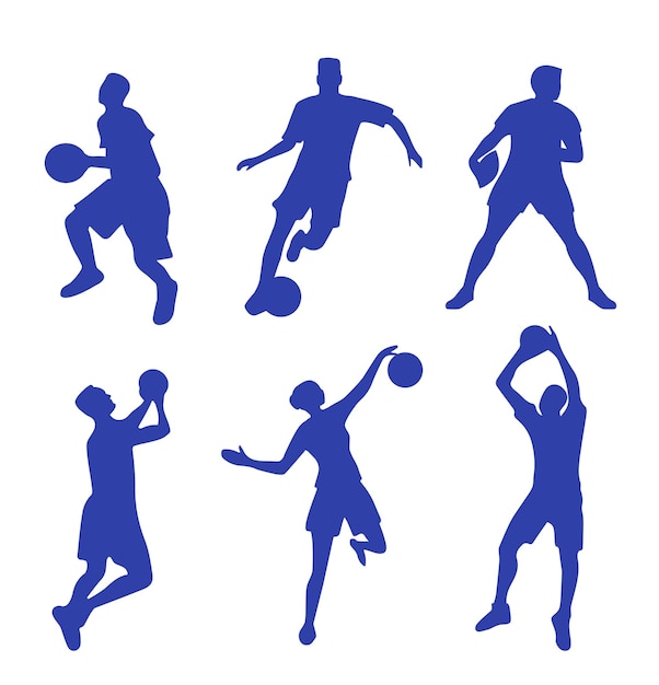 Atleti con una silhouette di palla su uno sfondo bianco