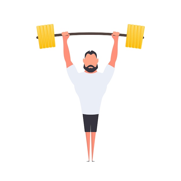 Athletes with raised barbells. Athlete Strong man set Isolated. Vector.