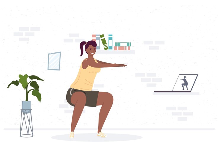 Vector athletic afro woman practicing exercise in the house  illustration design