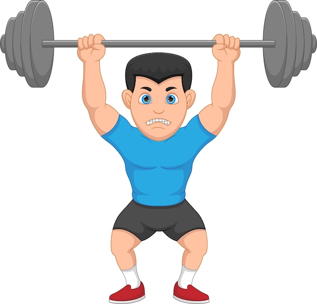 Vector athletic boy lifting weights on white background