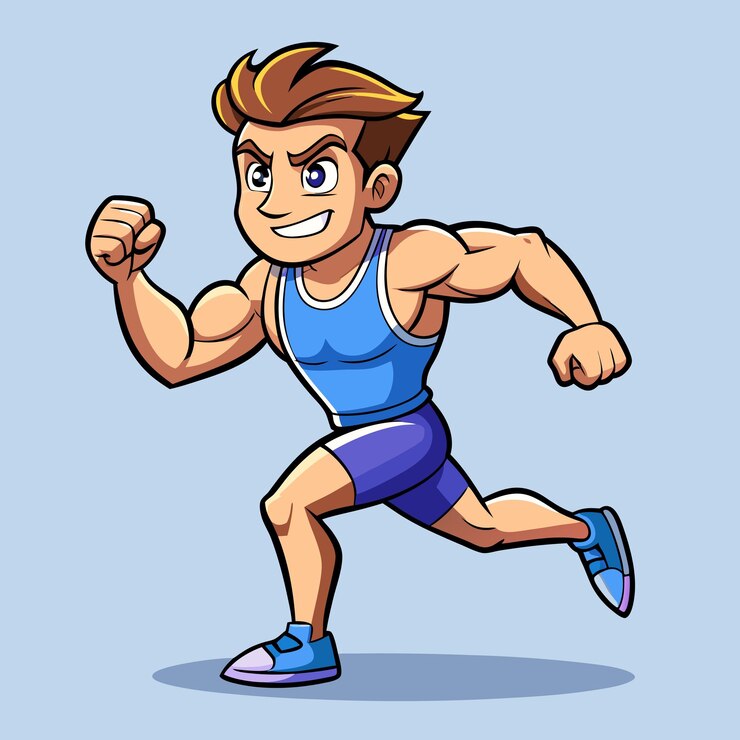 Vector athletic cartoon vector illustration of young man running in blue tank top