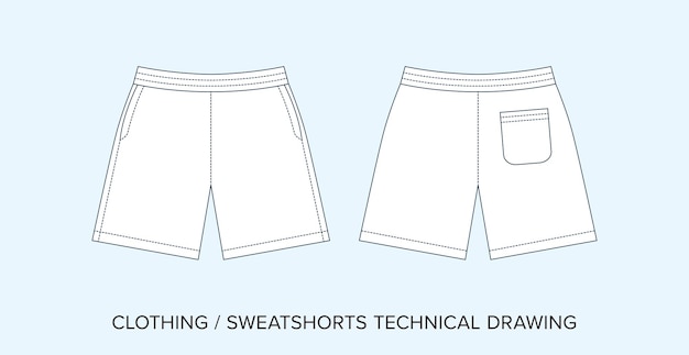 Вектор Спортивные шорты технический рисунок планировка одежды для дизайнеров моды
