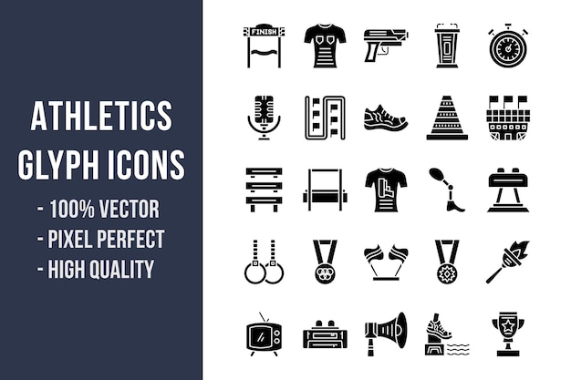 Athletics Glyph Solid Icons Set