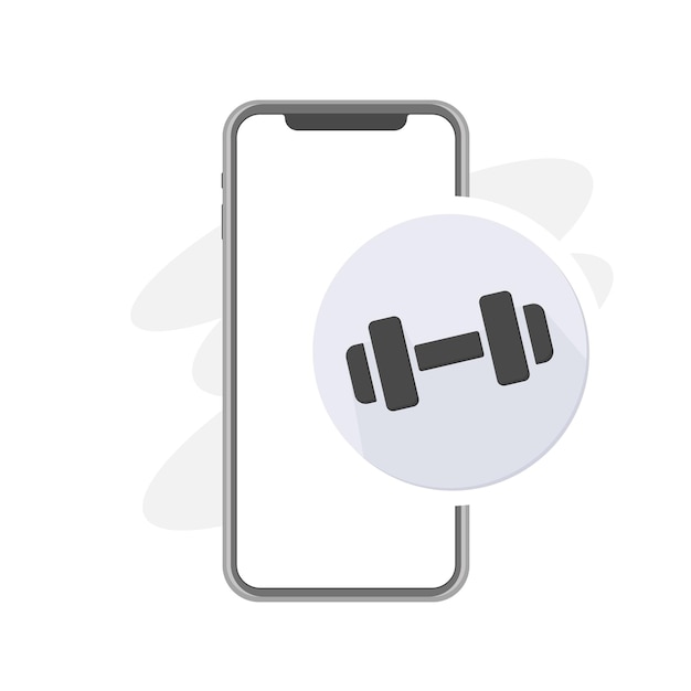 Athome workout program online fitness classes gym exercise sport application equipment weight icon on the smartphone screen vector illustration