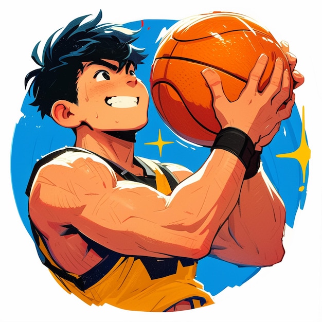 A Atlanta boy shoots a basketball in cartoon style
