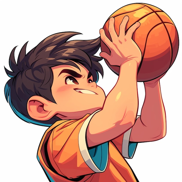 A Atlanta boy shoots a basketball in cartoon style