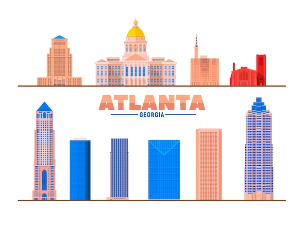 Vector atlanta georgia stadsoriëntatiepunten en monumenten geïsoleerd op een witte achtergrond