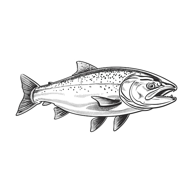 Atlantic Salmon woodcut style drawing vector