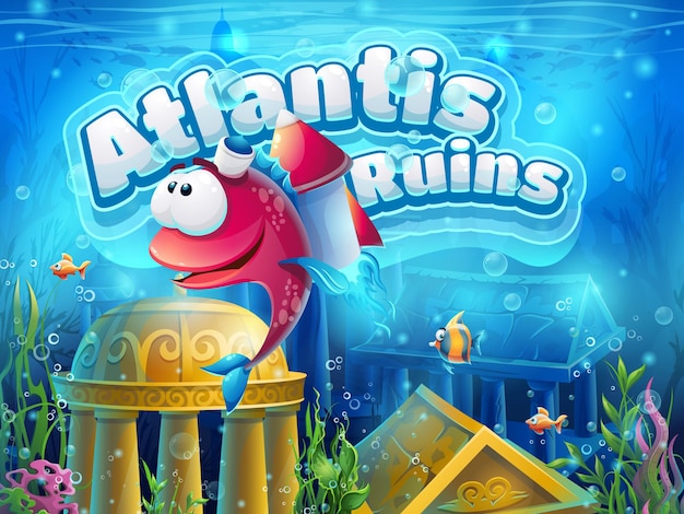 Atlantis ruïneert grappige vis - vectorillustratie voor spel.