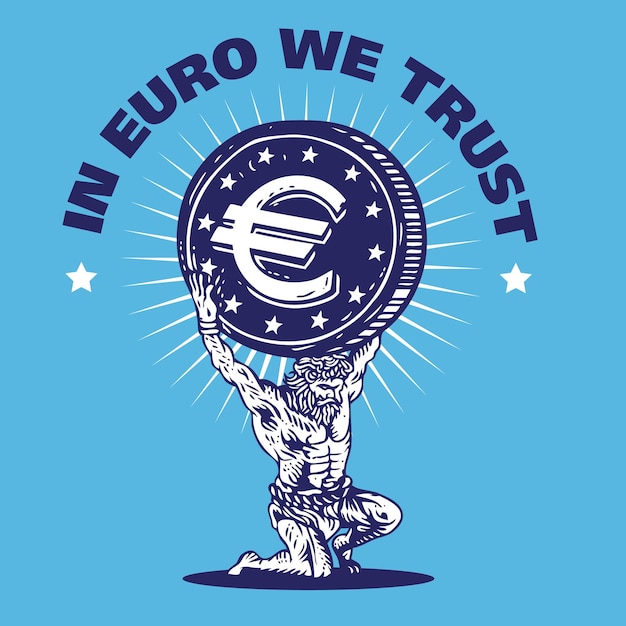 Atlas dio che tiene in mano la valuta dell'euro