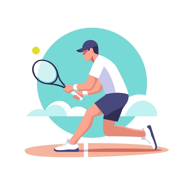 Atleet in actie die zich klaarmaakt om een tennisbal te slaan in een heldere buitenomgeving