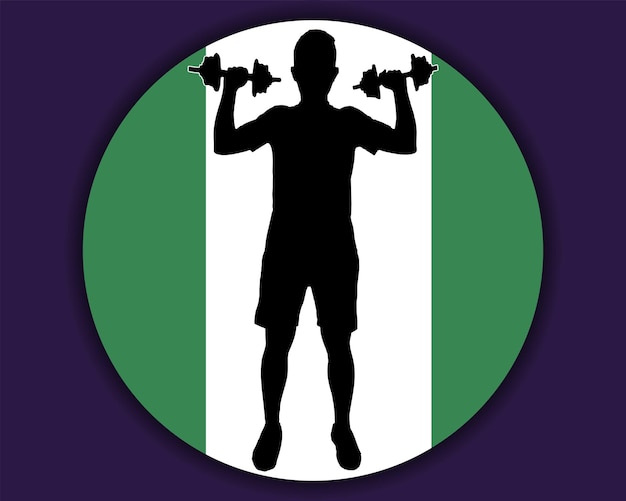 Atleet met dumbbells voor de vlag van Niger bodybuilder silhouette vector