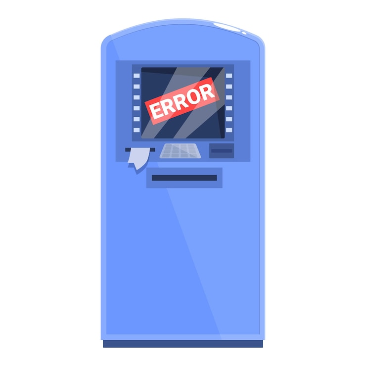 Vector atm error message showing on screen cash machine not working