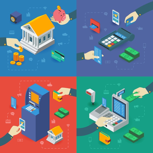 Atm isometric compositions with hands