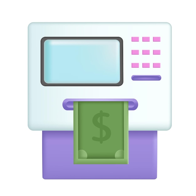 Atm Machine 3d cartoon style vector illustration design.