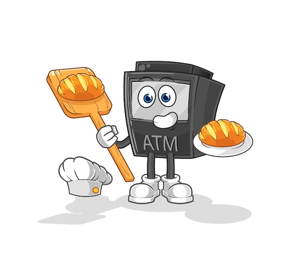 ATM machine baker with bread cartoon mascot vector